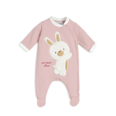 Girls Medium Pink Printed Front Opening Babysuit